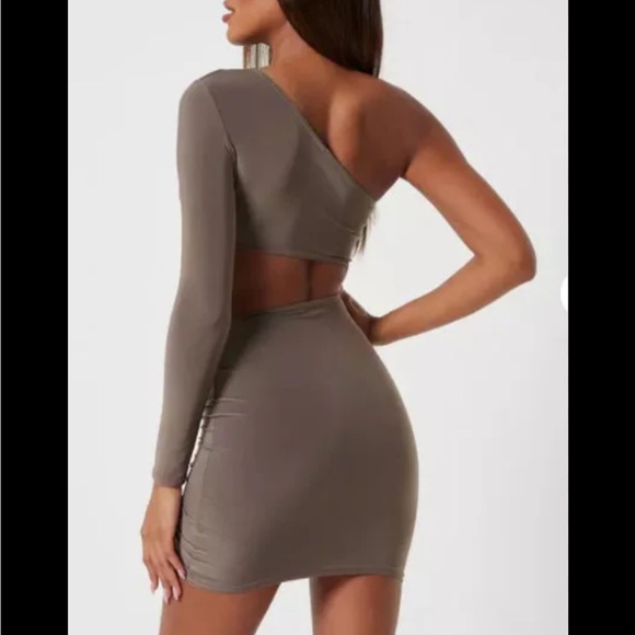 Brown one shoulder cut out mini dress - Picture 2 of 4